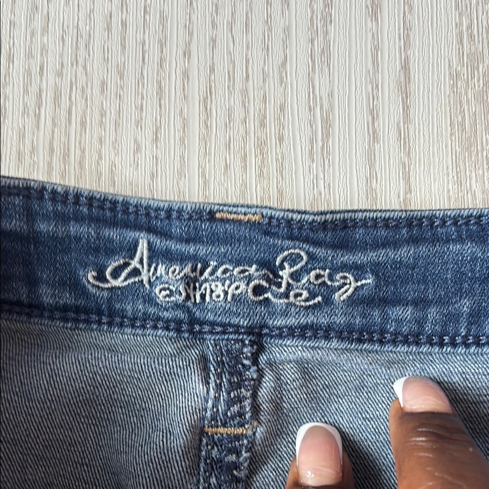 American Rag Blue Mini Skirt with Faded Wash - Picture 3 of 5